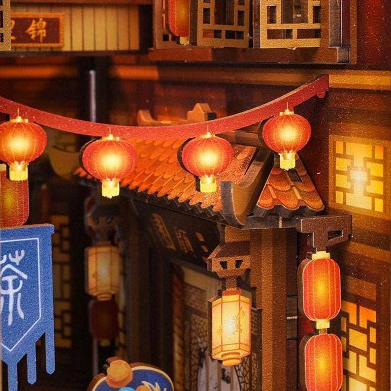 Kungfu Panda Book Nook - DIY Book Nook Kits - Japanese Alley Book Shelf Insert - Book Scenery - Bookcase with Light Model Building Kit