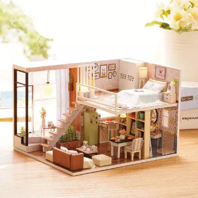 DIY Dollhouse Modern Duplex Living Room Miniature DIY Dollhouse Kit House Toys For Children New Year Christmas Gift Adult Craft