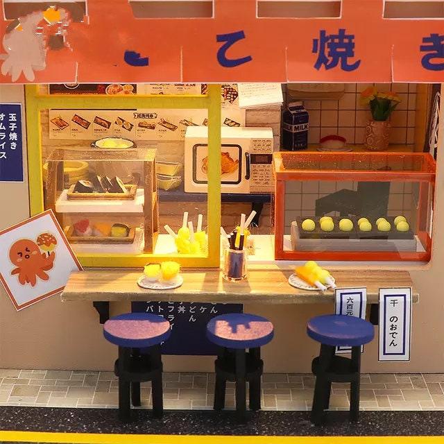 DIY Dollhouse Kit Takoyaki Shop Sweet Shop Miniature Japanese Style Dollhouse Adult Craft Best Gift For Children