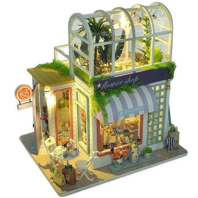 DIY Flower Workshop Dollhouse Kit Colorful Sunlight Plant Studio Miniature House Kit Adult Craft DIY Kits