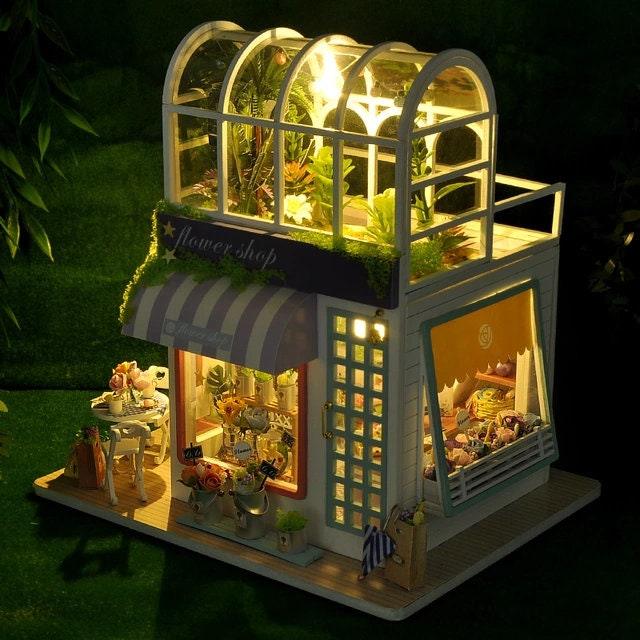 DIY Flower Workshop Dollhouse Kit Colorful Sunlight Plant Studio Miniature House Kit Adult Craft DIY Kits