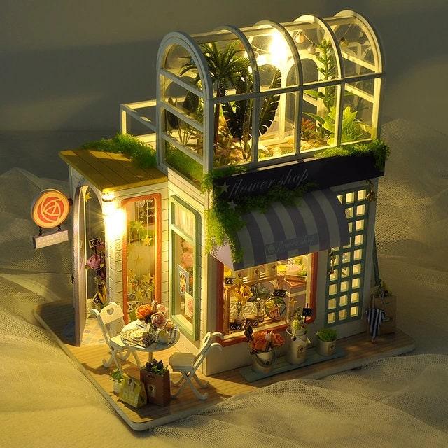 DIY Flower Workshop Dollhouse Kit Colorful Sunlight Plant Studio Miniature House Kit Adult Craft DIY Kits