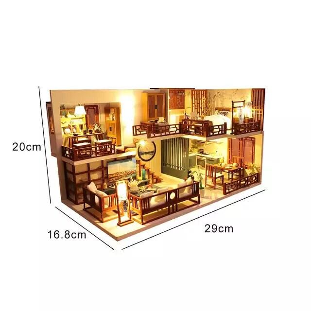 DIY Dollhouse Kit - Modern Living Room Miniature Dollhouse Kit - Duplex Apartment With FREE Dust Cover- Birthday, Christmas Gift Adult Craft