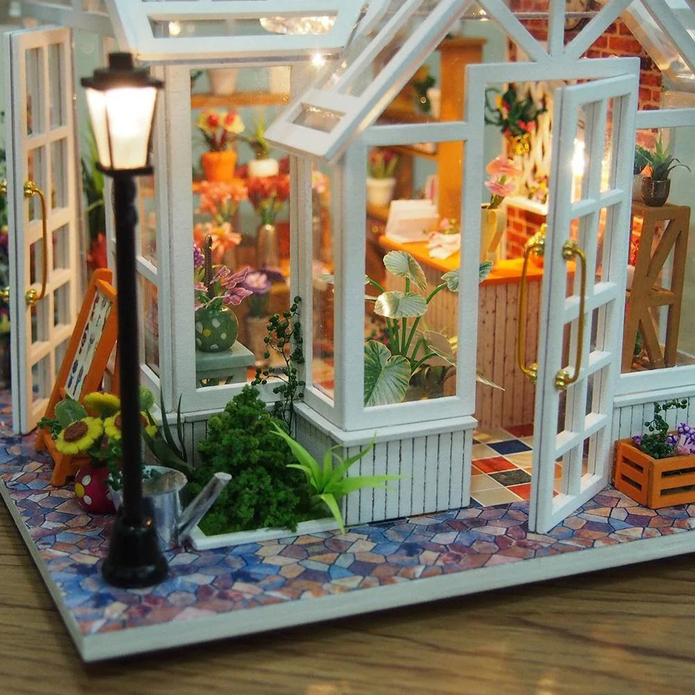 Flower Shop Nursery - DIY Dollhouse Kit - Plant Studio Miniature House Kit Adult Craft DIY Kits