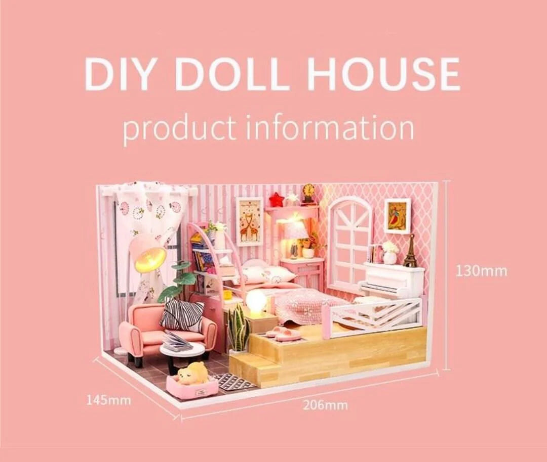 DIY Dollhouse Kit - Modern Living Pink Girl Bedroom Miniature Dollhouse Kit - Best Thanksgiving, Birthday, Christmas Gift Adult Craft