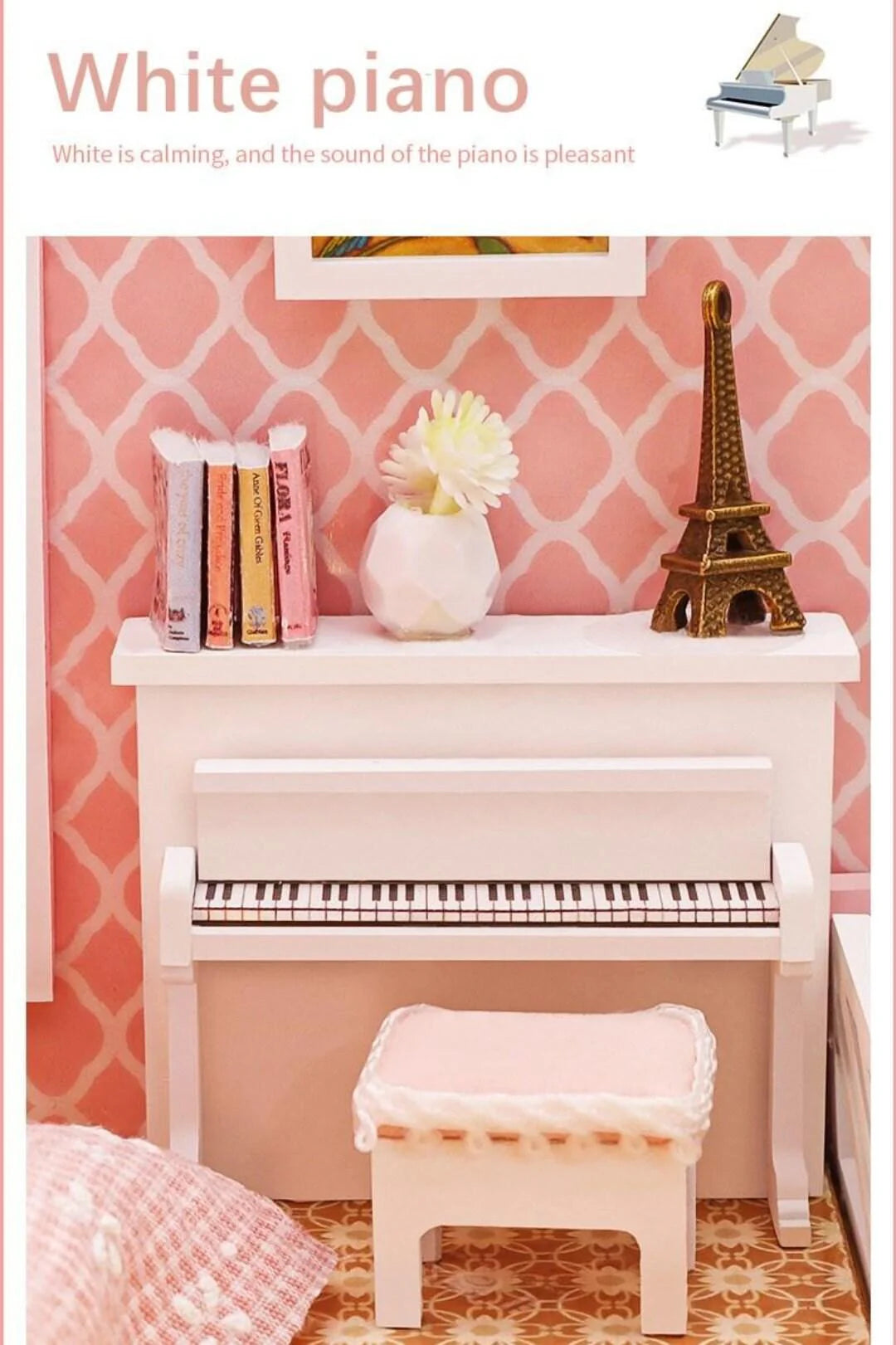 DIY Dollhouse Kit - Modern Living Pink Girl Bedroom Miniature Dollhouse Kit - Best Thanksgiving, Birthday, Christmas Gift Adult Craft