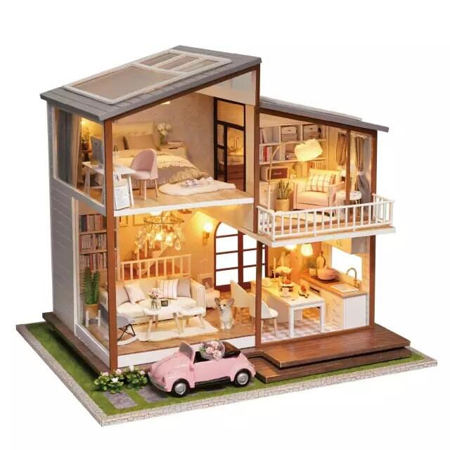 Modern Dollhouse Miniature with Furniture European Style DIY Dollhouse Kit With Free Dust Proof And Toy Car Creative Room Large Dollhouse