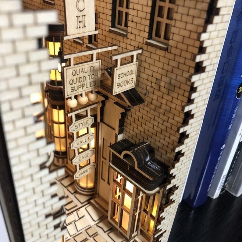 DIY Magic Alley Book Nook - DIY Book Nook Kits - Wizard Alley Book Nook Dioramas Book Shelf Insert Book Scenery with LED Model Building Kit