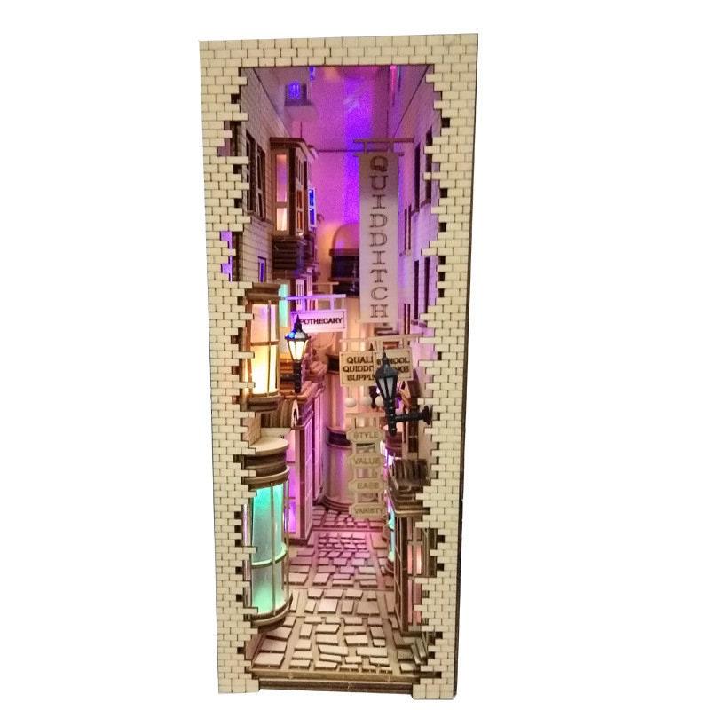 DIY Magic Alley Book Nook - DIY Book Nook Kits - Wizard Alley Book Nook Dioramas Book Shelf Insert Book Scenery with LED Model Building Kit