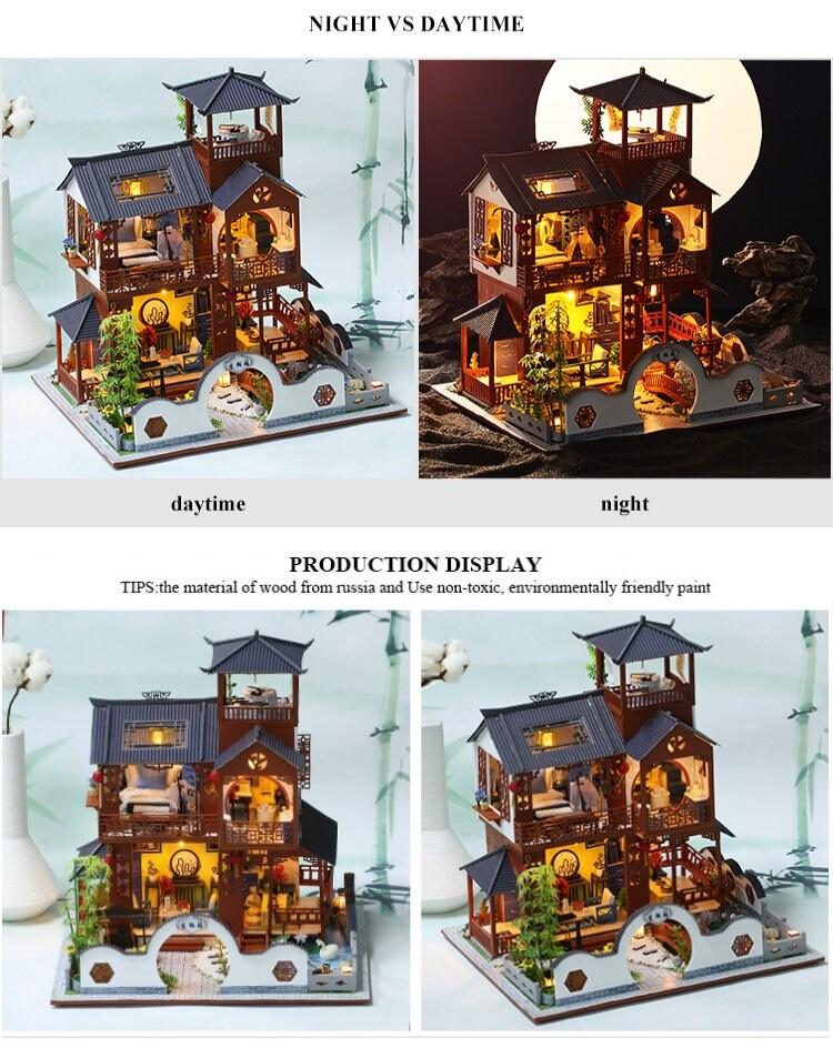 DIY Japanese Dollhouse Traditional Style Two Floor Villa Wooden Miniature