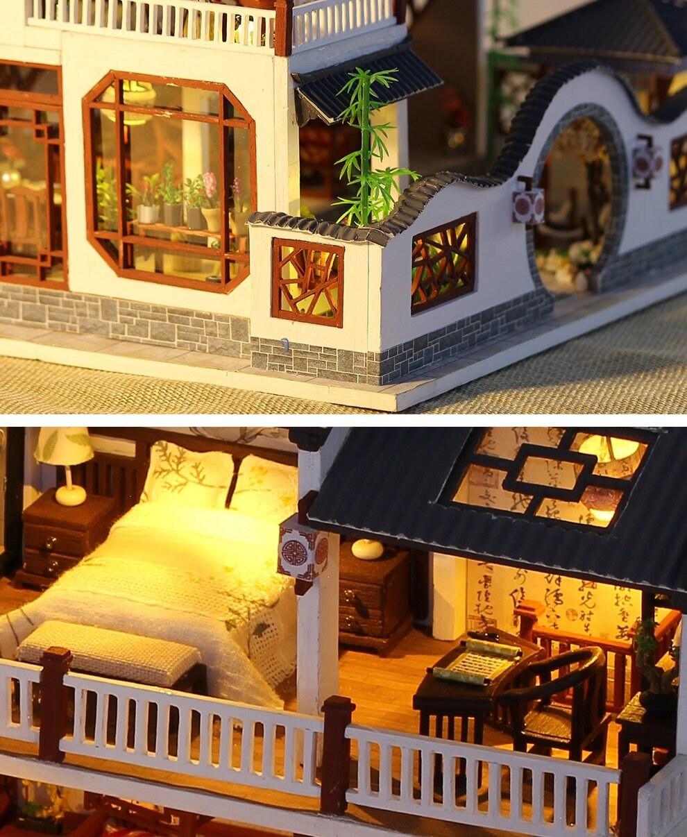 DIY Japanese Dollhouse Ancient Dreame House Traditional Style Wooden Miniature Doll House kit Large Scale with light Adult Craft Gift Decor