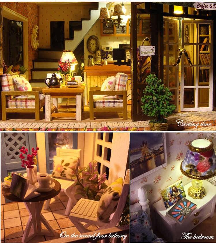 DIY Dollhouse Kit Afternoon Coffee Shop Dollhouse Miniature Coffee & Dessert Cafe Dollhouse Kit European Style Dollhouse Adult Craft