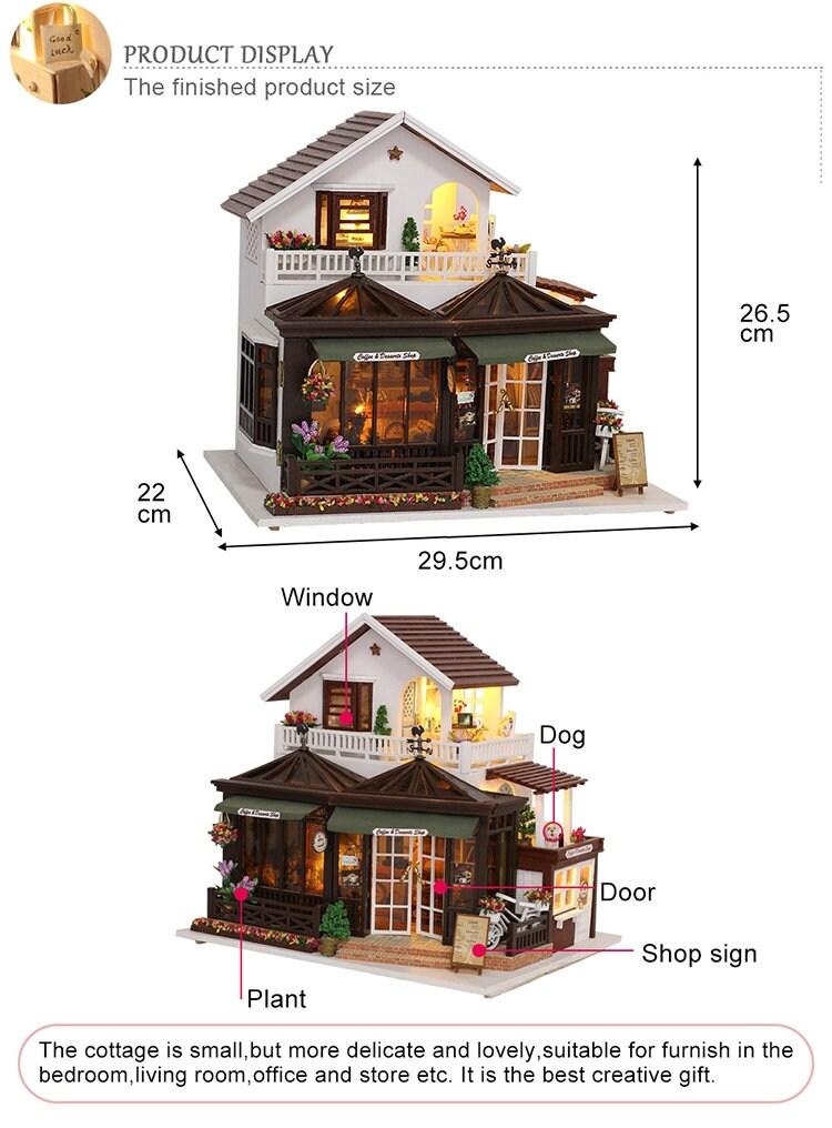 DIY Dollhouse Kit Afternoon Coffee Shop Dollhouse Miniature Coffee & Dessert Cafe Dollhouse Kit European Style Dollhouse Adult Craft