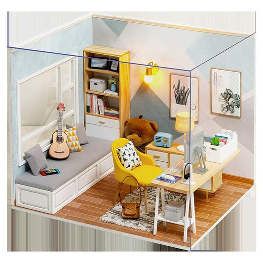 DIY Dollhouse Kit Sunshine Study Room Modern Living Room Miniature With Mini Guitar Children New Year Christmas Gift Adult Craft