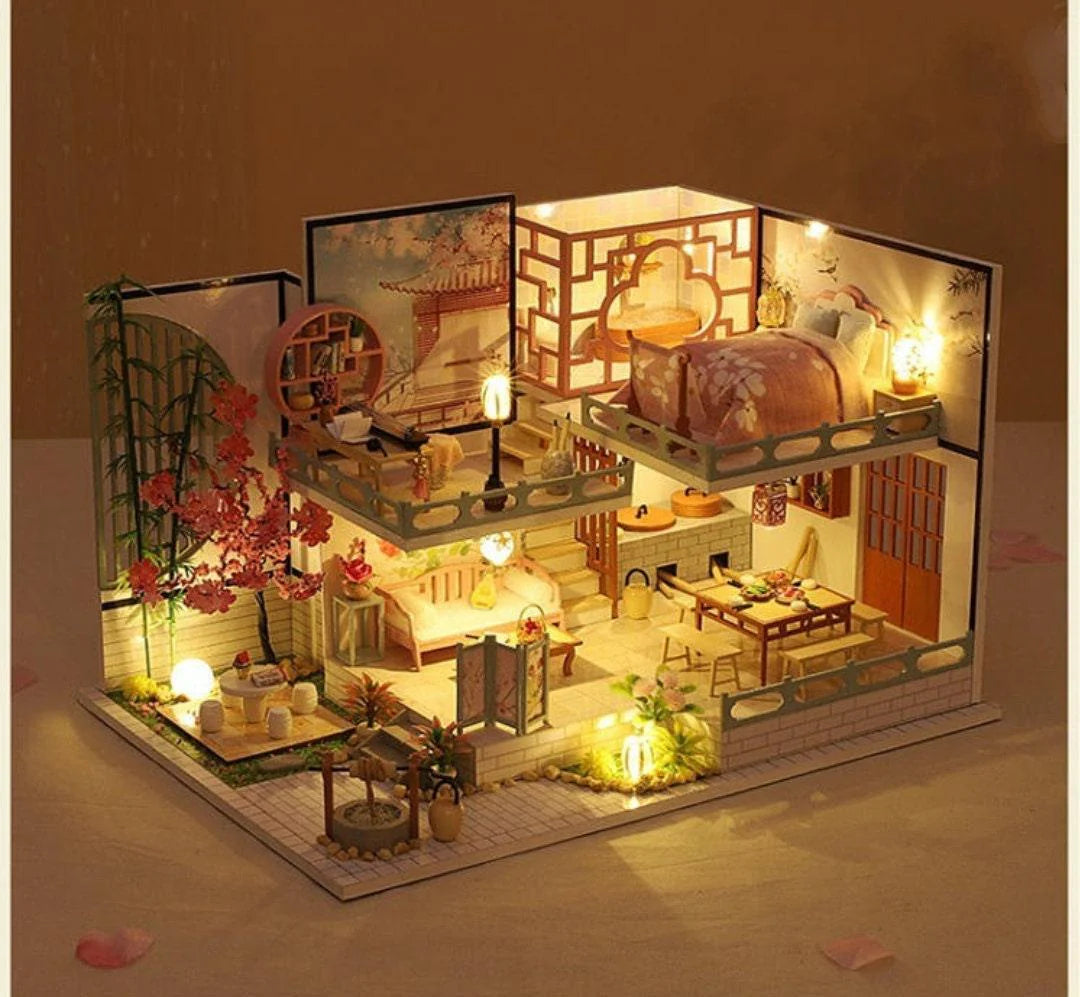 DIY Dollhouse Kit - Modern Living Room Miniature Dollhouse Kit - Duplex Apartment Doll House Kit - Birthday, Christmas Gift Adult Craft