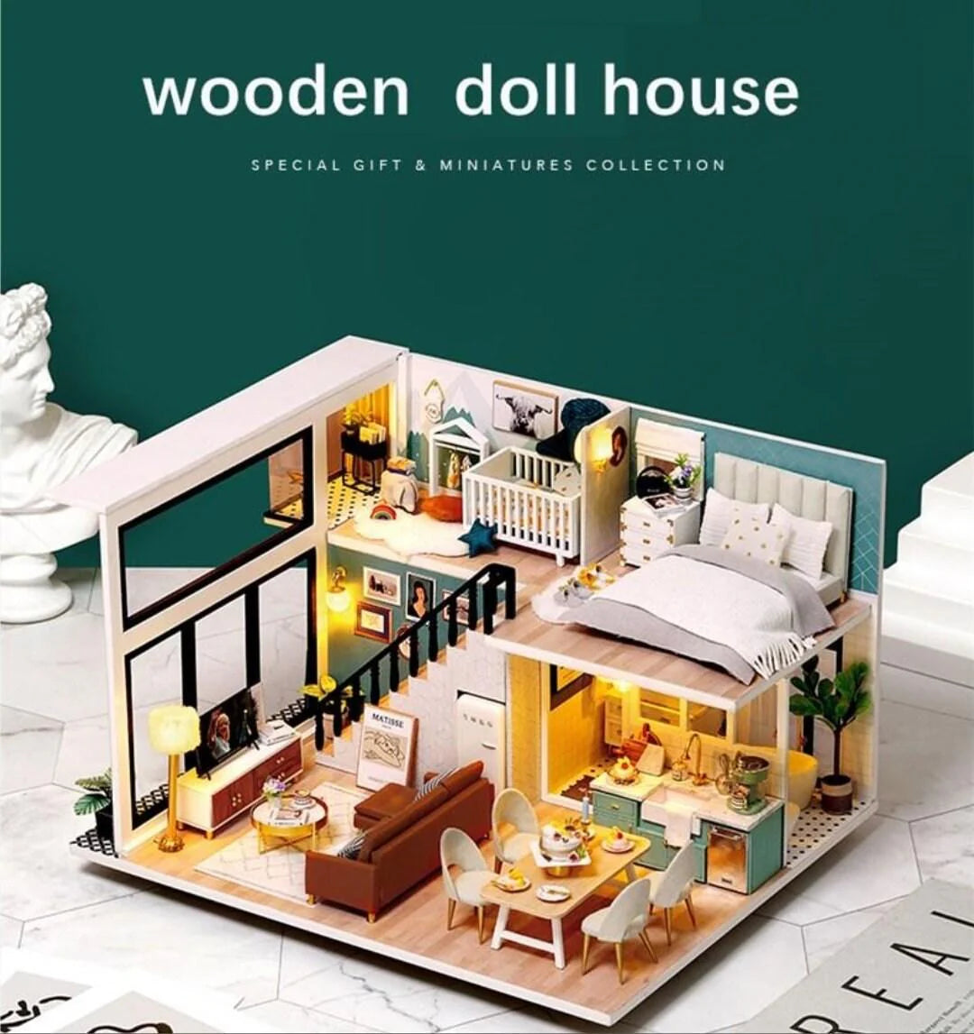 DIY Dollhouse Kit Comfortable Time Modern Style Living Apartment Gift - Living Room Miniature - Best Christmas, Birthday Gift for Children