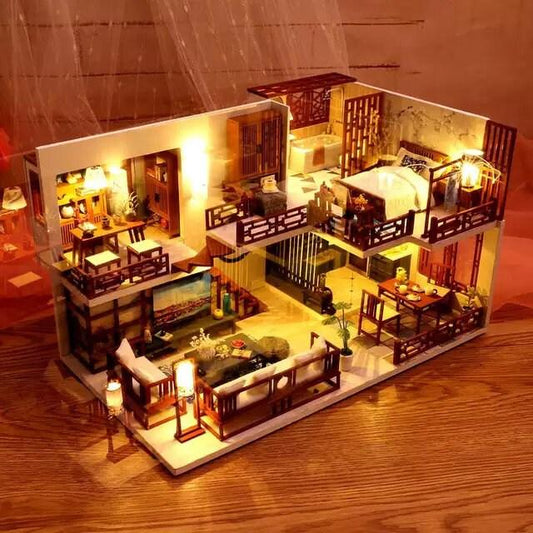 DIY Dollhouse Kit - Modern Living Room Miniature Dollhouse Kit - Duplex Apartment With FREE Dust Cover- Birthday, Christmas Gift Adult Craft