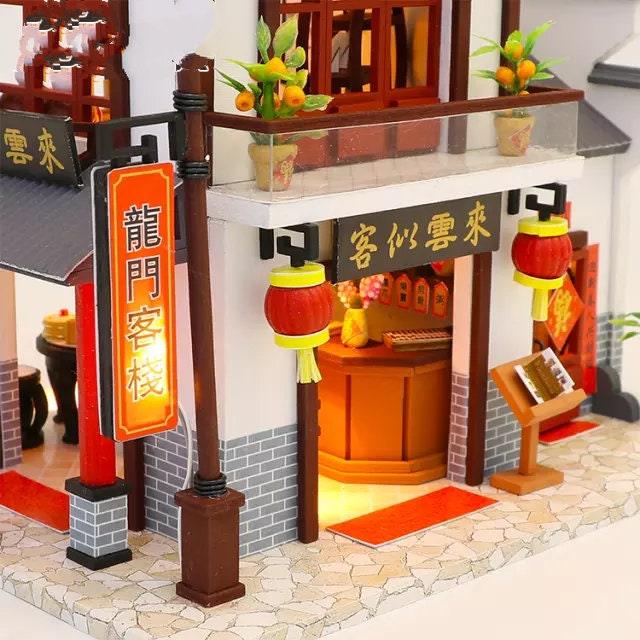 DIY Dollhouse Kit Dragon Gate Inn Ancient Chinese Style Doll House Miniature Capital City Doll House Adult Craft Birthday Gift Miniature