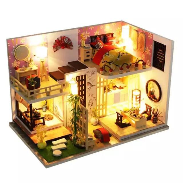 DIY Dollhouse Kit - Modern Living Room Miniature Dollhouse Kit - Duplex Apartment Doll House Kit - Birthday, Christmas Gift Adult Craft