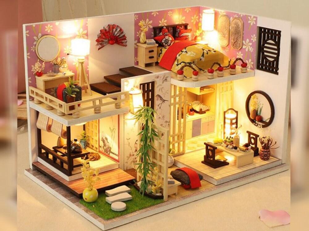 DIY Dollhouse Kit - Modern Living Room Miniature Dollhouse Kit - Duplex Apartment Doll House Kit - Birthday, Christmas Gift Adult Craft