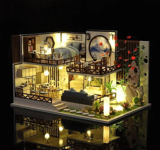 DIY Dollhouse Kit - Modern Living Room Miniature Dollhouse Kit - Duplex Apartment Doll House Kit - Birthday, Christmas Gift Adult Craft