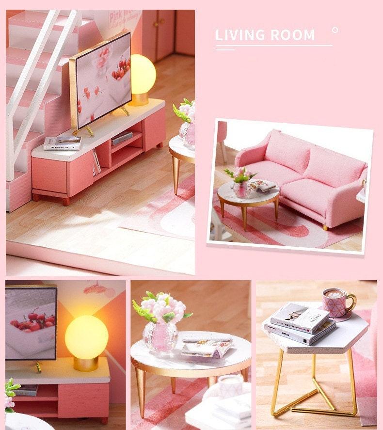 DIY Dollhouse Kit - Poetic Living Room Miniature Dollhouse Kit - Modern Apartment Doll House Kit - Birthday, Christmas Gift Adult Craft