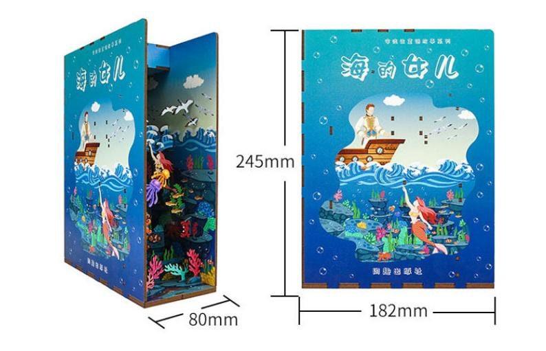 The Little Mermaid Book Nook Kit - Sea Girl Book Nook - City Under Sea Book Shelf Insert Book Scenery Bookcase with LED Model Building Kit