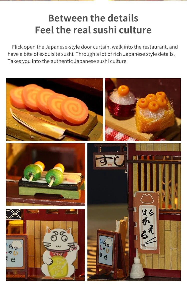 DIY Japanese Sushi Restaurant - DIY Dollhouse Kit - Miniature Sushi Restaurant - DIY Dollhouse Miniature Café