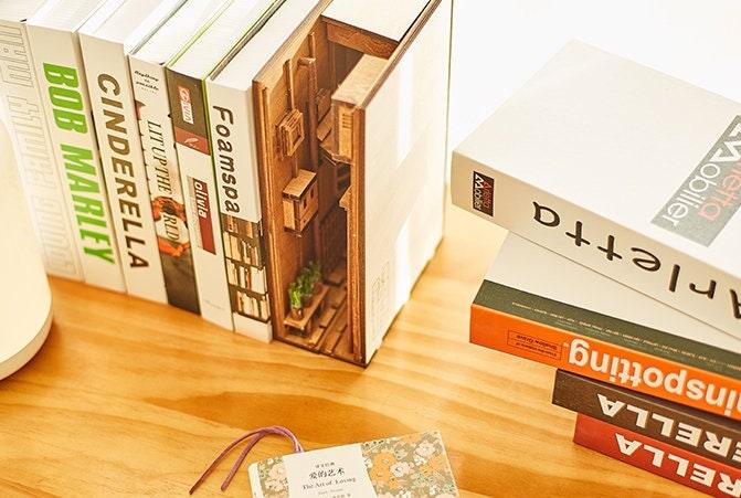 DIY Wizard Alley Book Nook - Japanese Book Nook - Book Shelf Insert - Book Scenery - Diorama - Bookcase Bookend with LED Model Building Kit