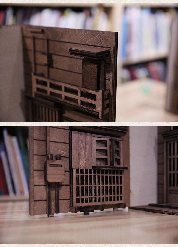 DIY Japanese Alley Book Nook - DIY Book Nook Kit - Book Shelf Insert - Book Scenery - Diorama - Bookcase Bookend with LED - Building Kit