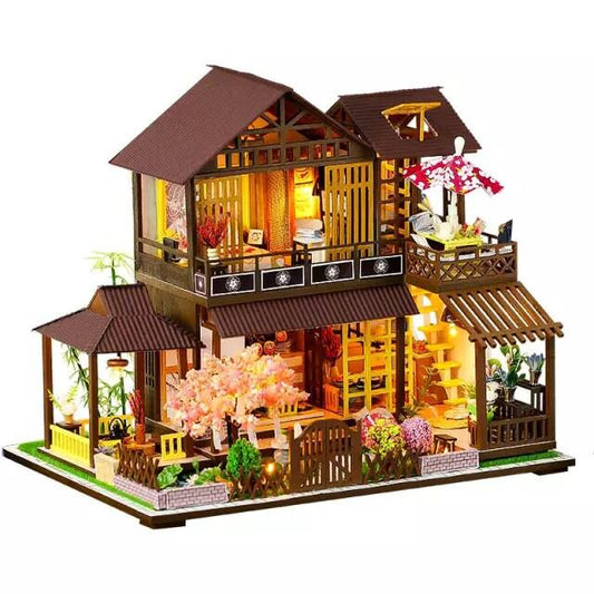 DIY Dollhouse Kit Forest Pavilion Miniature House with Furniture Japanese Villa Style Miniature Dollhouse Kit Adult Craft DIY Kits