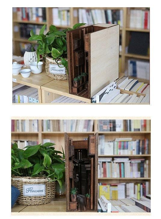 DIY Wizard Alley Book Nook - Japanese Book Nook - Book Shelf Insert - Book Scenery - Diorama - Bookcase Bookend with LED Model Building Kit