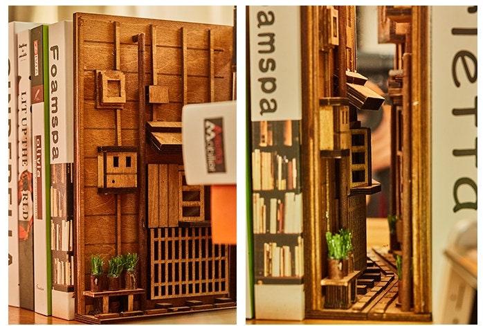 DIY Wizard Alley Book Nook - Japanese Book Nook - Book Shelf Insert - Book Scenery - Diorama - Bookcase Bookend with LED Model Building Kit