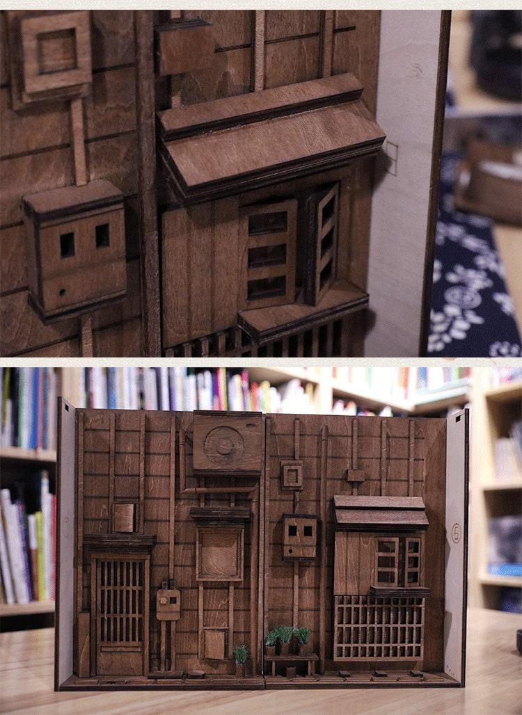 DIY Wizard Alley Book Nook - Japanese Book Nook - Book Shelf Insert - Book Scenery - Diorama - Bookcase Bookend with LED Model Building Kit