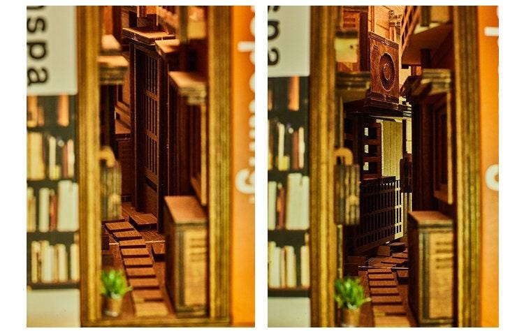 DIY Japanese Alley Book Nook - DIY Book Nook Kit - Book Shelf Insert - Book Scenery - Diorama - Bookcase Bookend with LED - Building Kit