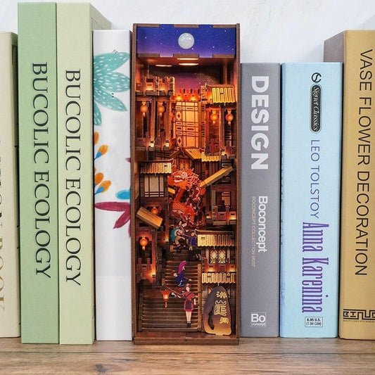 Chinese Alley Book Nook - Chongqing Town Book Nook - Ancient Capital Book Shelf Insert - Book Scenery - Bookcase with LED Model Building Kit