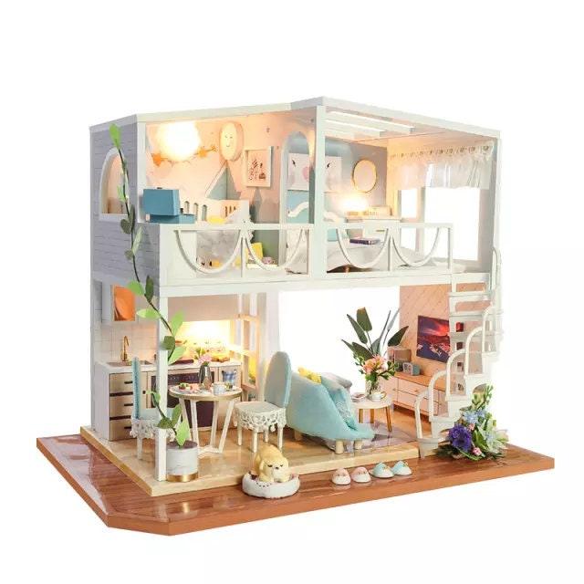 DIY Dollhouse Kit - Two Story Apartment Miniature With Furniture And Accessories Dollhouse Miniature - Wooden Dollhouse - Surprise Gifts