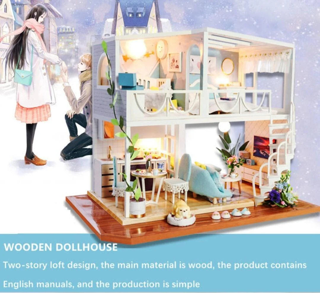 DIY Dollhouse Kit Enjoy Your Life Room Miniature with Free Dust Cover Modern Apartment Style Miniature Dollhouse Kit Adult Craft DIY Kits