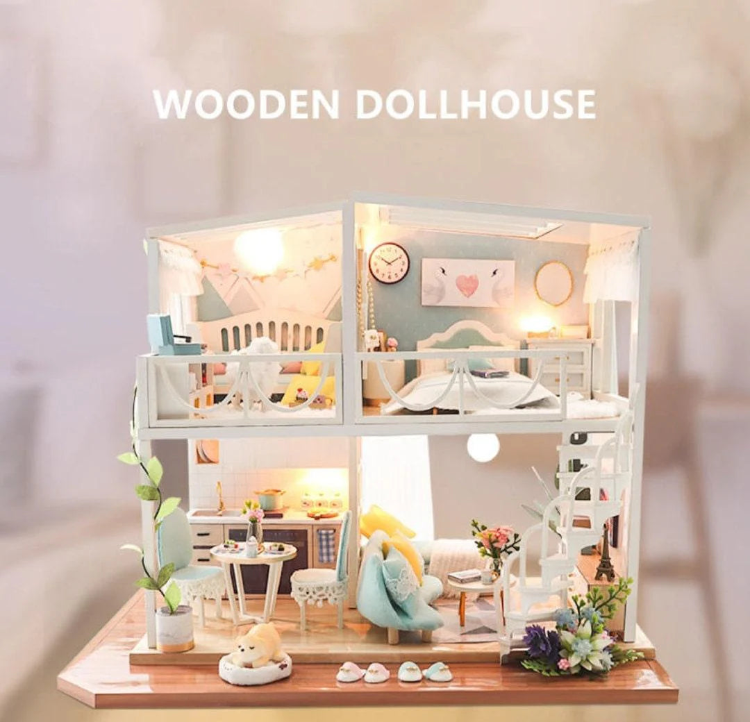 DIY Dollhouse Kit - Two Story Apartment Miniature With Furniture And Accessories Dollhouse Miniature - Wooden Dollhouse - Surprise Gifts