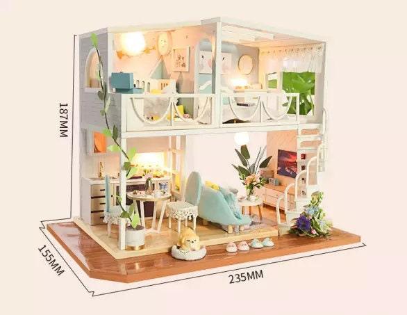 DIY Dollhouse Kit - Two Story Apartment Miniature With Furniture And Accessories Dollhouse Miniature - Wooden Dollhouse - Surprise Gifts