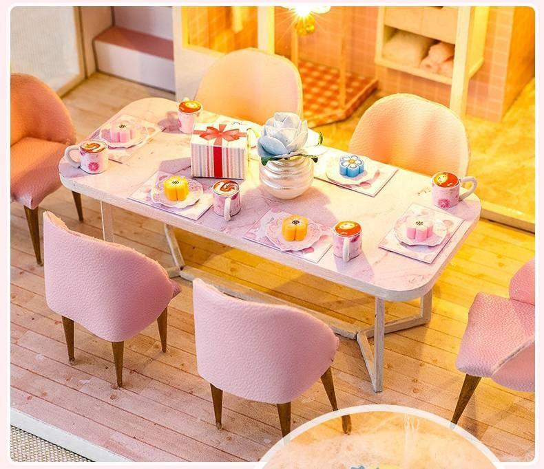 DIY Dollhouse Kit - Modern Living Pink Girl Bedroom Miniature Dollhouse Kit - Apartment Two Story Dollhouse - Duplex Dollhouse Miniature Kit