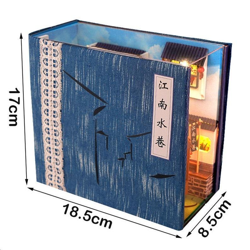 Jiangsu Watertown Book Nook - DIY Book Nook - Chinese Alley Book Scenery - Book Shelf Insert - Bookcase with Light Miniature Building Kit