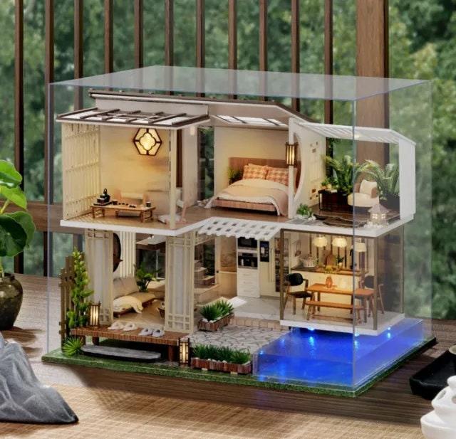 Japanese Style DIY Dollhouse Kit Miniature With Swimming Pool Duplex House Two Story Dollhouse Japanese Villa Style Miniature Dollhouse Kit