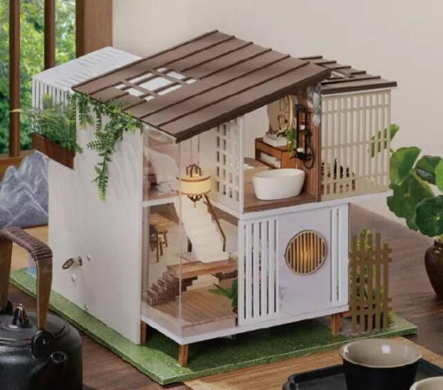 Japanese Style DIY Dollhouse Kit Miniature With Swimming Pool Duplex House Two Story Dollhouse Japanese Villa Style Miniature Dollhouse Kit