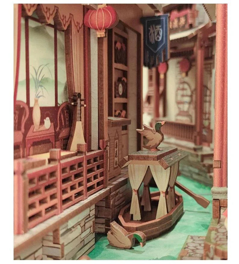 Jiangsu Watertown Book Nook DIY Book Nook Kits Book Doll House Book Shelf Insert Book Scenery Bookend Bookcase with Light Model Building Kit