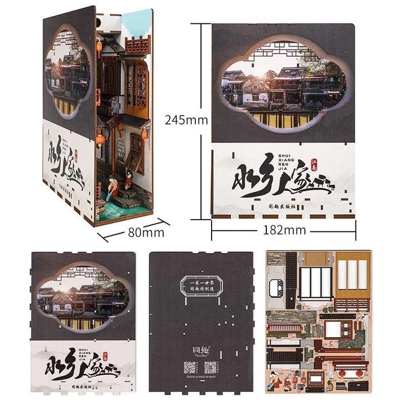 Jiangsu Watertown Book Nook DIY Book Nook Kits Book Doll House Book Shelf Insert Book Scenery Bookend Bookcase with Light Model Building Kit