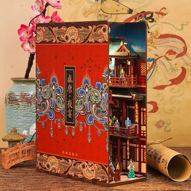 The Banquet of Tang Dynasty Book Nook - DIY Book Nook Kits Book Shelf Insert Book Scenery Bookends Bookcase with Light Model Building Kit