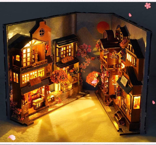 Chongqing Alley Book Nook - DIY Book Nook Kit - Chinese Alley Book Scenery - Book Shelf Insert - Bookcase with Light Miniature Building Kit