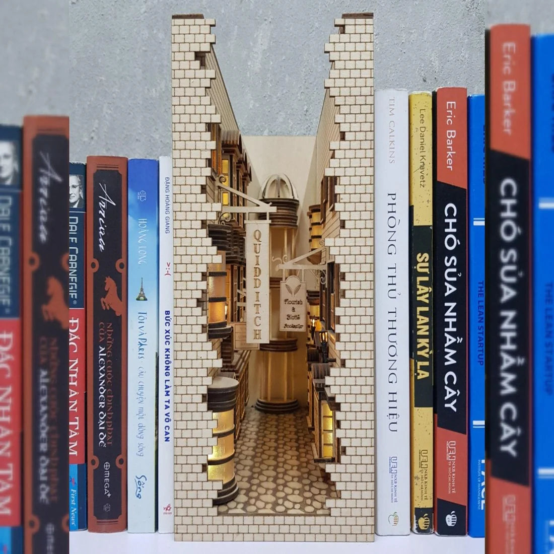 DIY Magic Alley Book Nook - DIY Book Nook Kits - Wizard Alley Book Nook Dioramas Book Shelf Insert Book Scenery with LED Model Building Kit