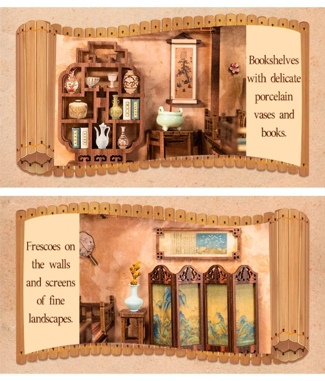 Elegant Song Dynasty Book Nook - DIY Book Nook Kits Japanese Book Nooks Book Shelf Insert Book Scenery Bookends with LED Model Building Kit